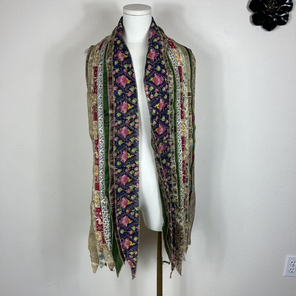 Art Studio Company Scarf Womens One Size Multicolor Floral Sari Boho Funky Artsy